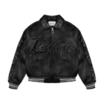 Valley Dreams Studded Black Leather Bomber Jacket