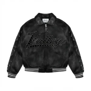 Valley Dreams Studded Black Leather Bomber Jacket