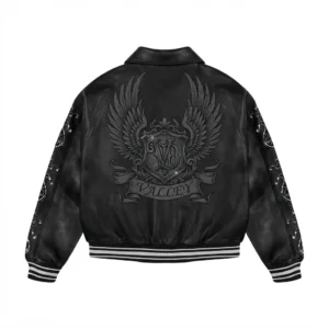 Valley Dreams Studded Black Leather Bomber Jacket back